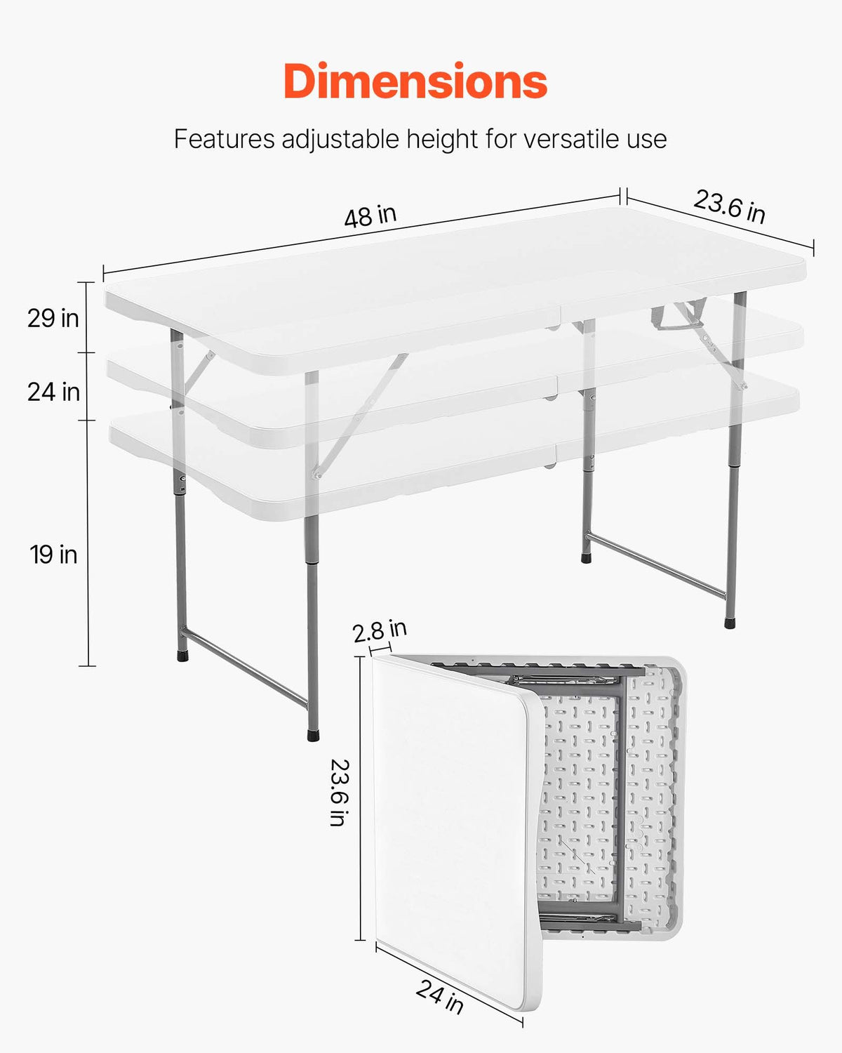 Folding Table, 4 Ft Heavy Duty Portable Fold-in-Half Utility Table, Indoor Outdoor Plastic Rectangle Table V952-SLKHWZDZ4YCBQ1OPT001V0