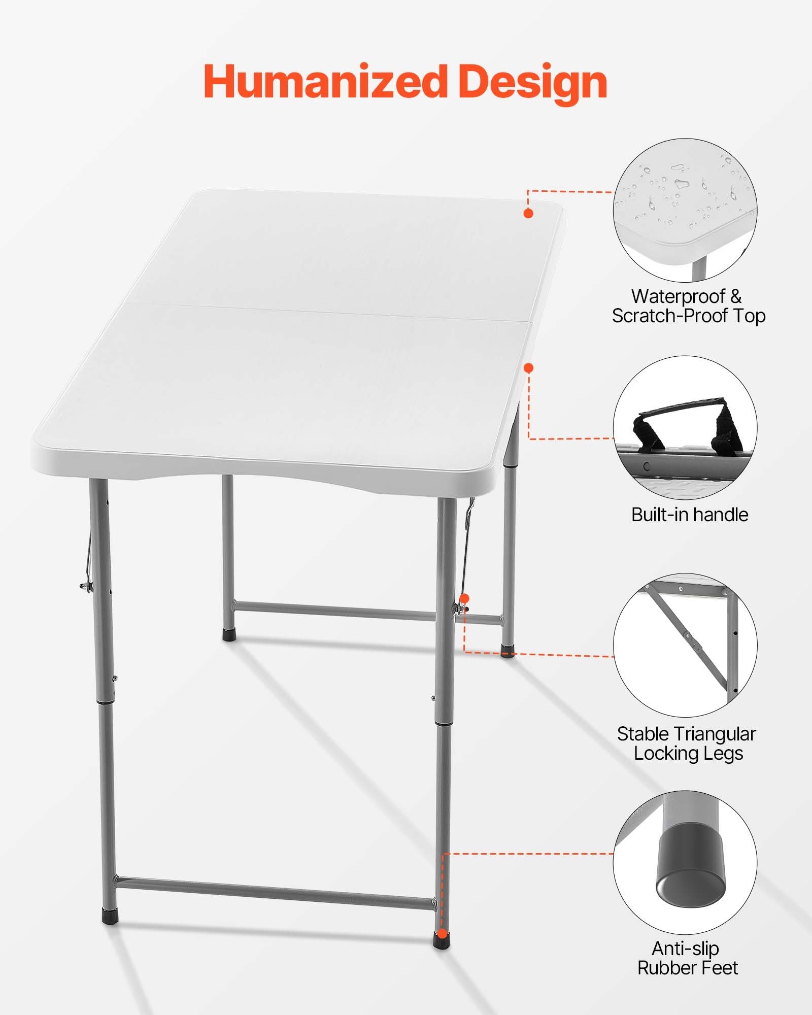 Folding Table, 4 Ft Heavy Duty Portable Fold-in-Half Utility Table, Indoor Outdoor Plastic Rectangle Table V952-SLKHWZDZ4YCBQ1OPT001V0
