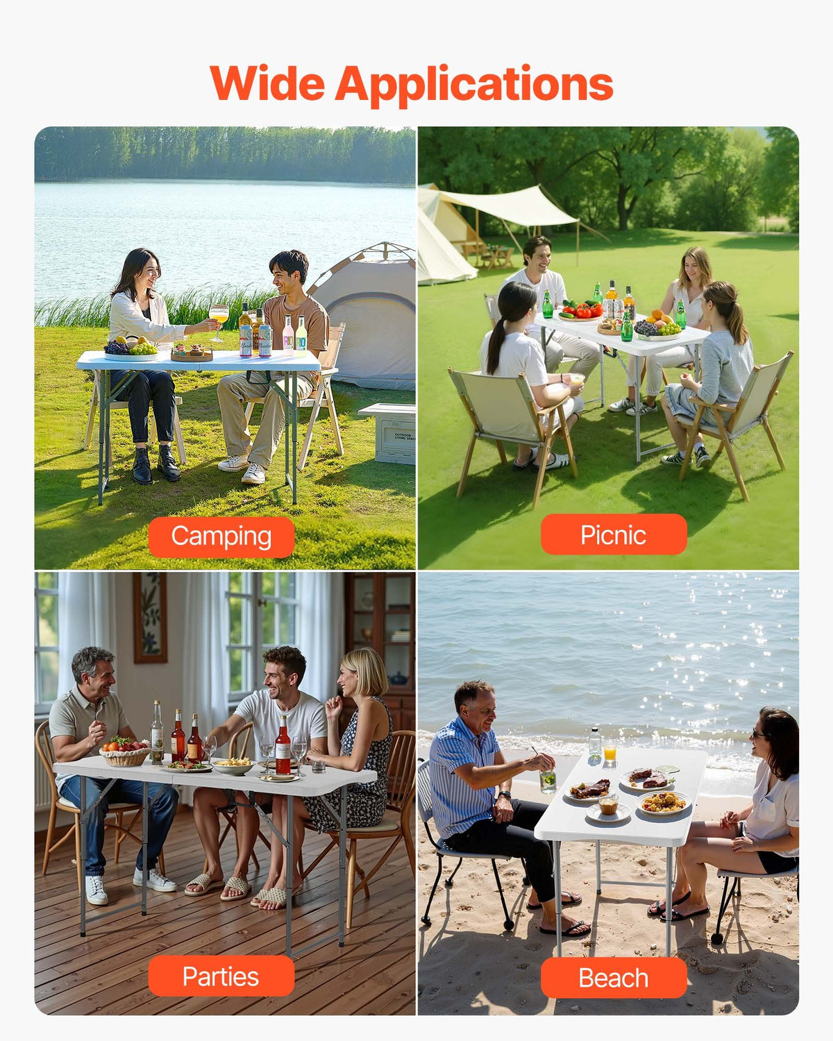 Folding Table, 4 Ft Heavy Duty Portable Fold-in-Half Utility Table, Indoor Outdoor Plastic Rectangle Table V952-SLKHWZDZ4YCBQ1OPT001V0