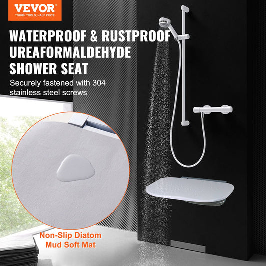 Urea-formaldehyde Folding Shower Seat, 13.6'' x 12.8'' Unfolded, Wall Mounted Fold Up Shower Bench with 450 V952-SLKNQWZCWKB1YXHBJV0