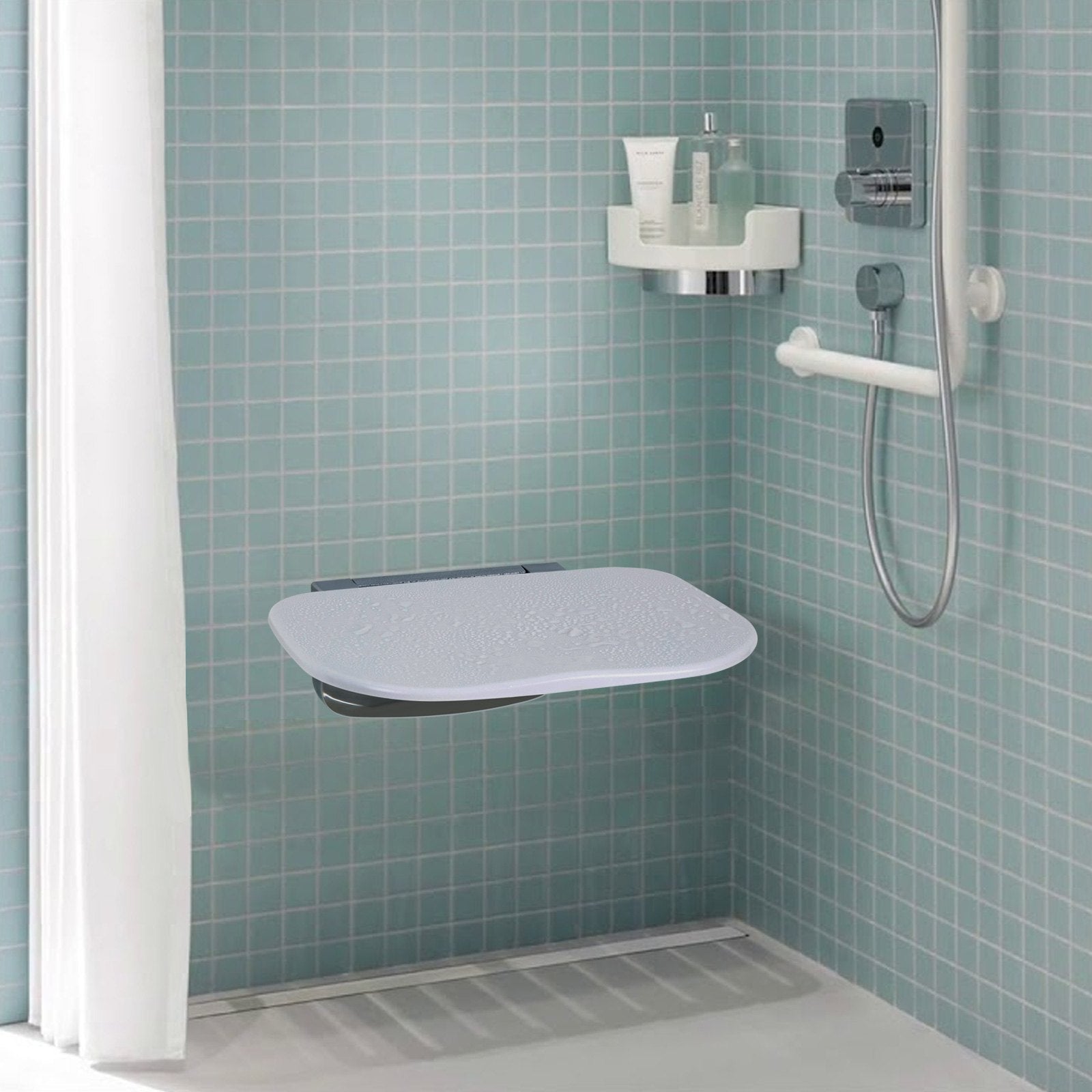 Urea-formaldehyde Folding Shower Seat, 13.6'' x 12.8'' Unfolded, Wall Mounted Fold Up Shower Bench with 450 V952-SLKNQWZCWKB1YXHBJV0