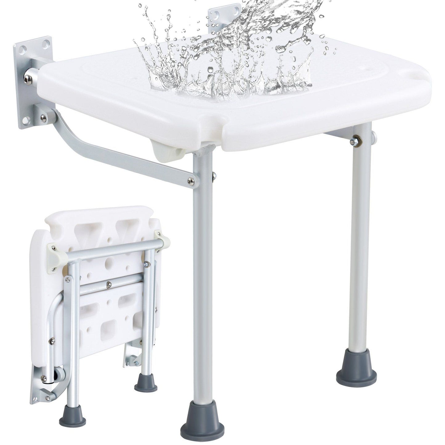 Folding PE Shower Seat, 15.7'' x 14.8'' Unfolded, Wall Mounted Fold Up Shower Bench with 500 lbs Load V952-SLKPEZCTWKB16SNT7V0