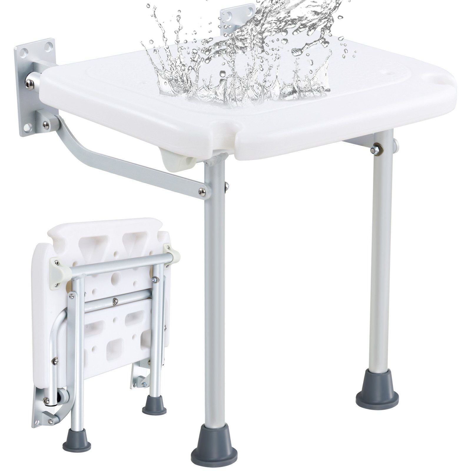 Folding PE Shower Seat, 15.7'' x 14.8'' Unfolded, Wall Mounted Fold Up Shower Bench with 500 lbs Load V952-SLKPEZCTWKB16SNT7V0