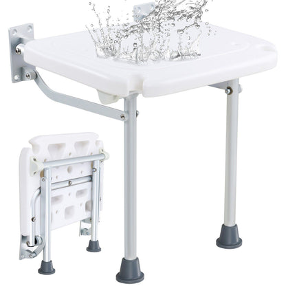 Folding PE Shower Seat, 15.7'' x 14.8'' Unfolded, Wall Mounted Fold Up Shower Bench with 500 lbs Load V952-SLKPEZCTWKB16SNT7V0