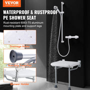 Folding PE Shower Seat, 15.7'' x 14.8'' Unfolded, Wall Mounted Fold Up Shower Bench with 500 lbs Load V952-SLKPEZCTWKB16SNT7V0
