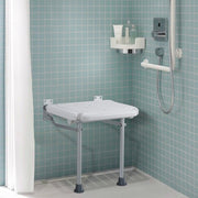 Folding PE Shower Seat, 15.7'' x 14.8'' Unfolded, Wall Mounted Fold Up Shower Bench with 500 lbs Load V952-SLKPEZCTWKB16SNT7V0