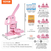 Button Maker, 1/1.25/2.28 inch(25/32/58mm) 3-IN-1 Pin Maker, 300pcs Button Parts, Button Maker Machine with V952-SLKXZJ253258RAQREV0