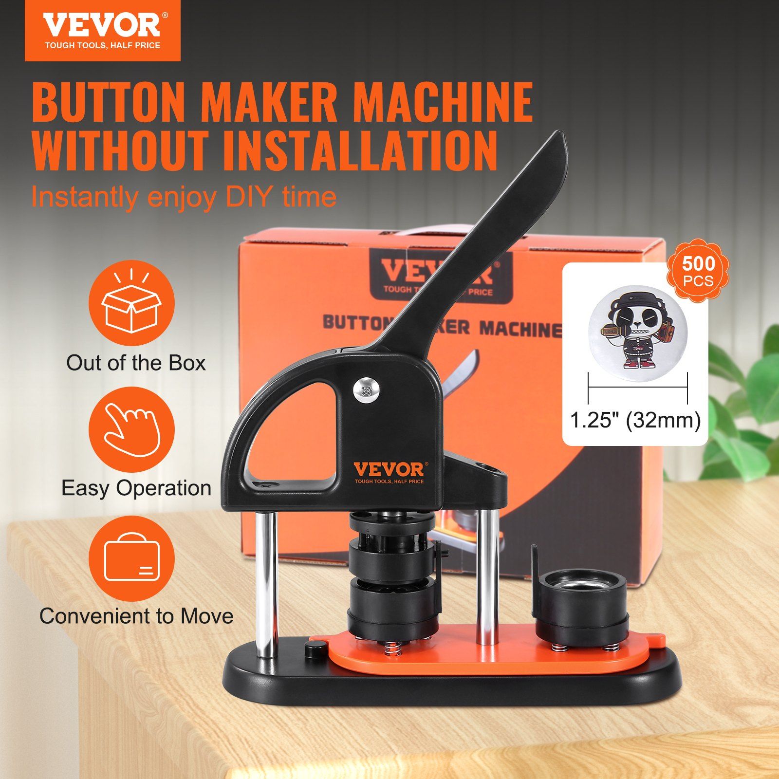 Button Maker Machine, 1.25 inch/32mm Pin Maker, Installation-Free Badge Punch Press Kit, Children DIY Gifts V952-SLKXZJ32MM500JRFVV0