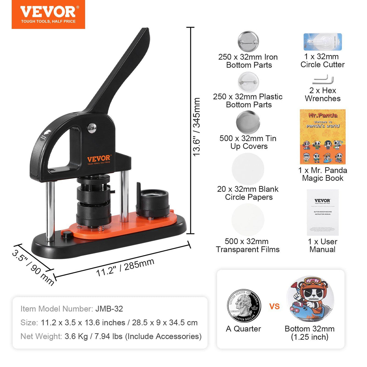 Button Maker Machine, 1.25 inch/32mm Pin Maker, Installation-Free Badge Punch Press Kit, Children DIY Gifts V952-SLKXZJ32MM500JRFVV0