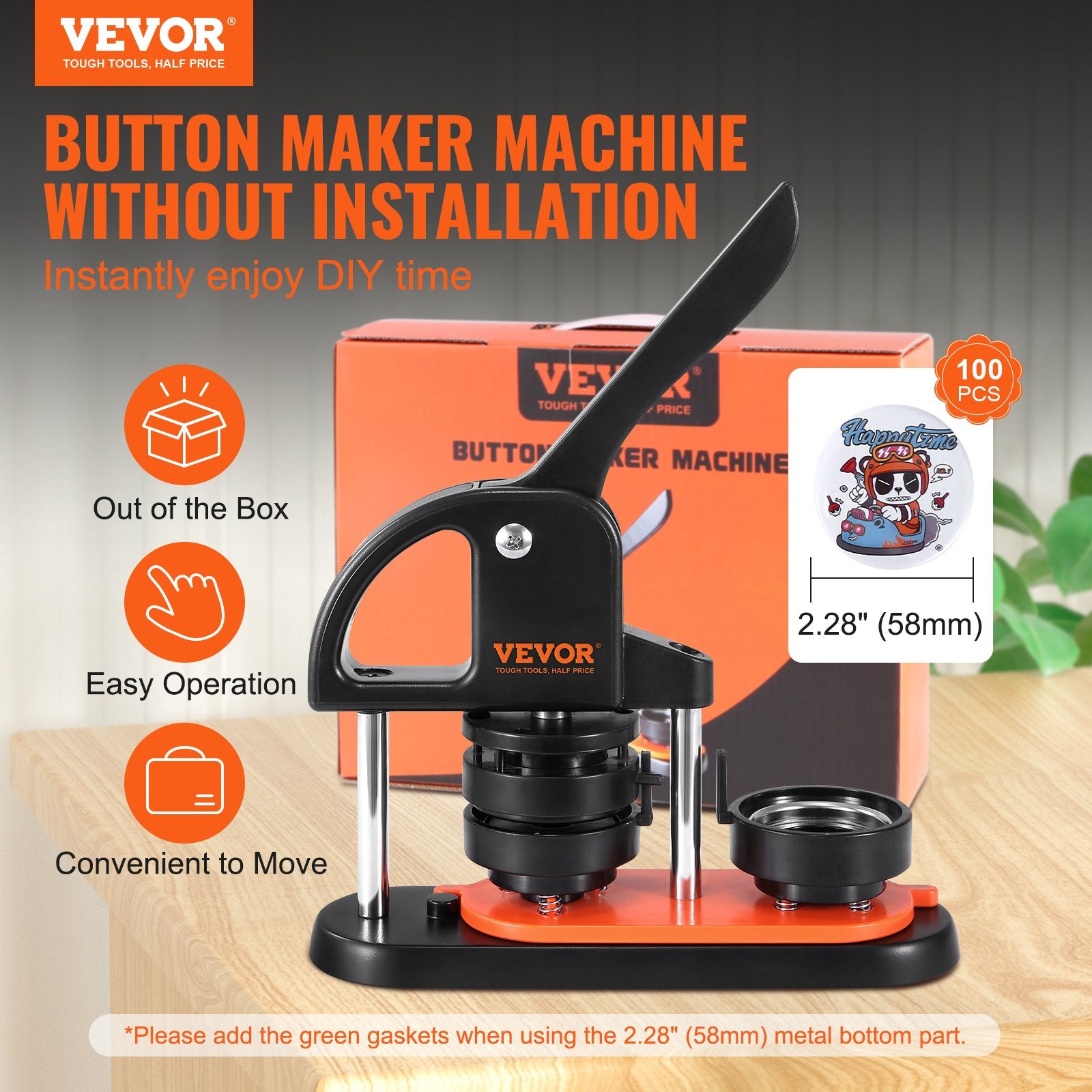 Button Maker Machine, 2.28 inch/58mm Pin Maker, Installation-Free Badge Punch Press Kit, Children DIY Gifts V952-SLKXZJ58MM100NXJ1V0