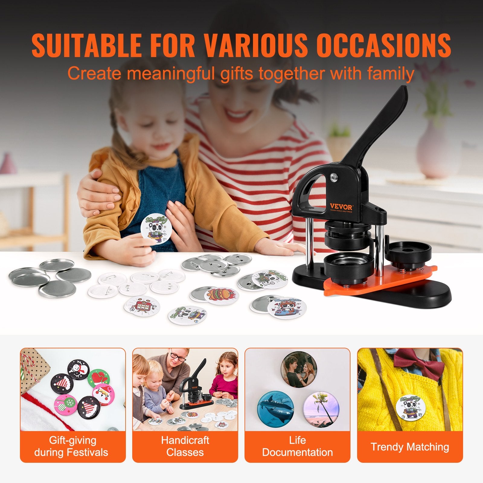 Button Maker Machine, 2.28 inch/58mm Pin Maker, Installation-Free Badge Punch Press Kit, Children DIY Gifts V952-SLKXZJ58MM100NXJ1V0