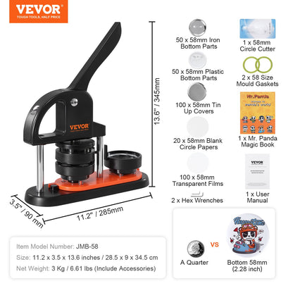 Button Maker Machine, 2.28 inch/58mm Pin Maker, Installation-Free Badge Punch Press Kit, Children DIY Gifts V952-SLKXZJ58MM100NXJ1V0