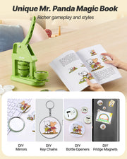 Button Maker Machine, 58 mm, Plastic Pin Maker with 100pcs Button Parts, Mr. Panda Magic Book, Circle Cutter V952-SLKXZJ58MMSLEPFBY001V0