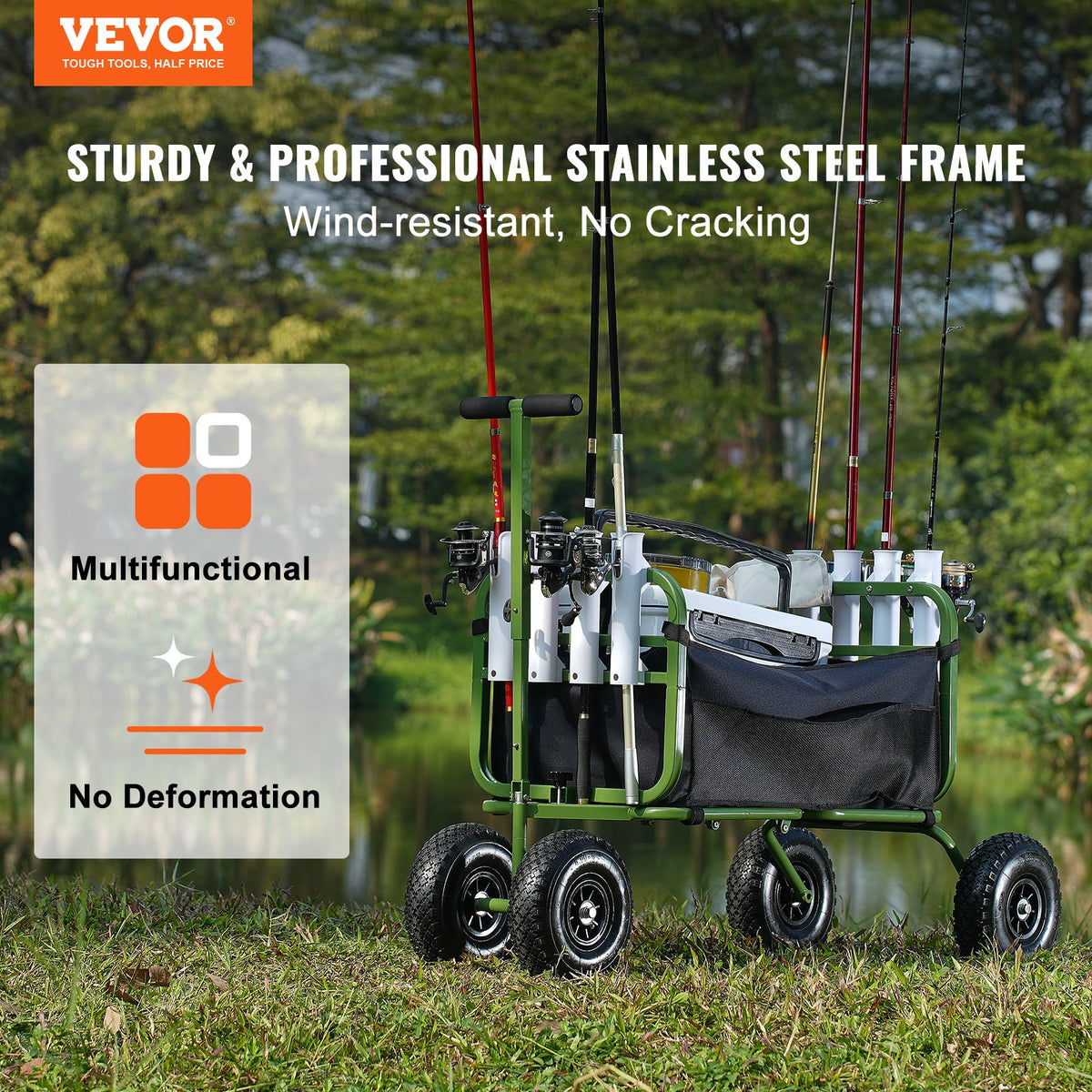 Beach Fishing Cart, 136kg Load Capacity, Foldable Fish and Marine Cart with Four 280mm Big Wheels Rubber V952-SLKYJCKZD000GFIOEV0