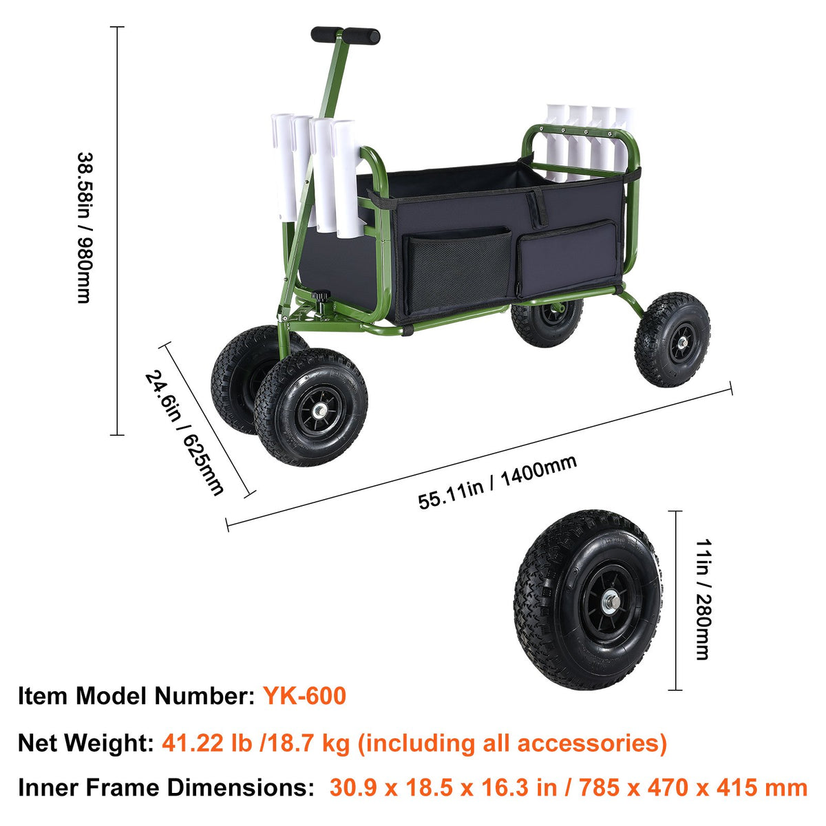 Beach Fishing Cart, 136kg Load Capacity, Foldable Fish and Marine Cart with Four 280mm Big Wheels Rubber V952-SLKYJCKZD000GFIOEV0