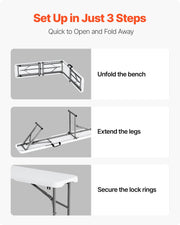 Plastic Folding Bench, 6 ft Portable Bench for Indoor/Outdoor Picnic Party Patio Camping Dining, Foldable V952-SLKZDYDZY6FTUQW6VV0
