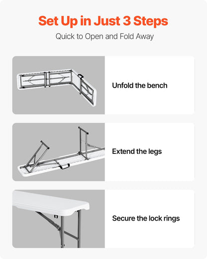 Plastic Folding Bench, 6 ft Portable Bench for Indoor/Outdoor Picnic Party Patio Camping Dining, Foldable V952-SLKZDYDZY6FTUQW6VV0
