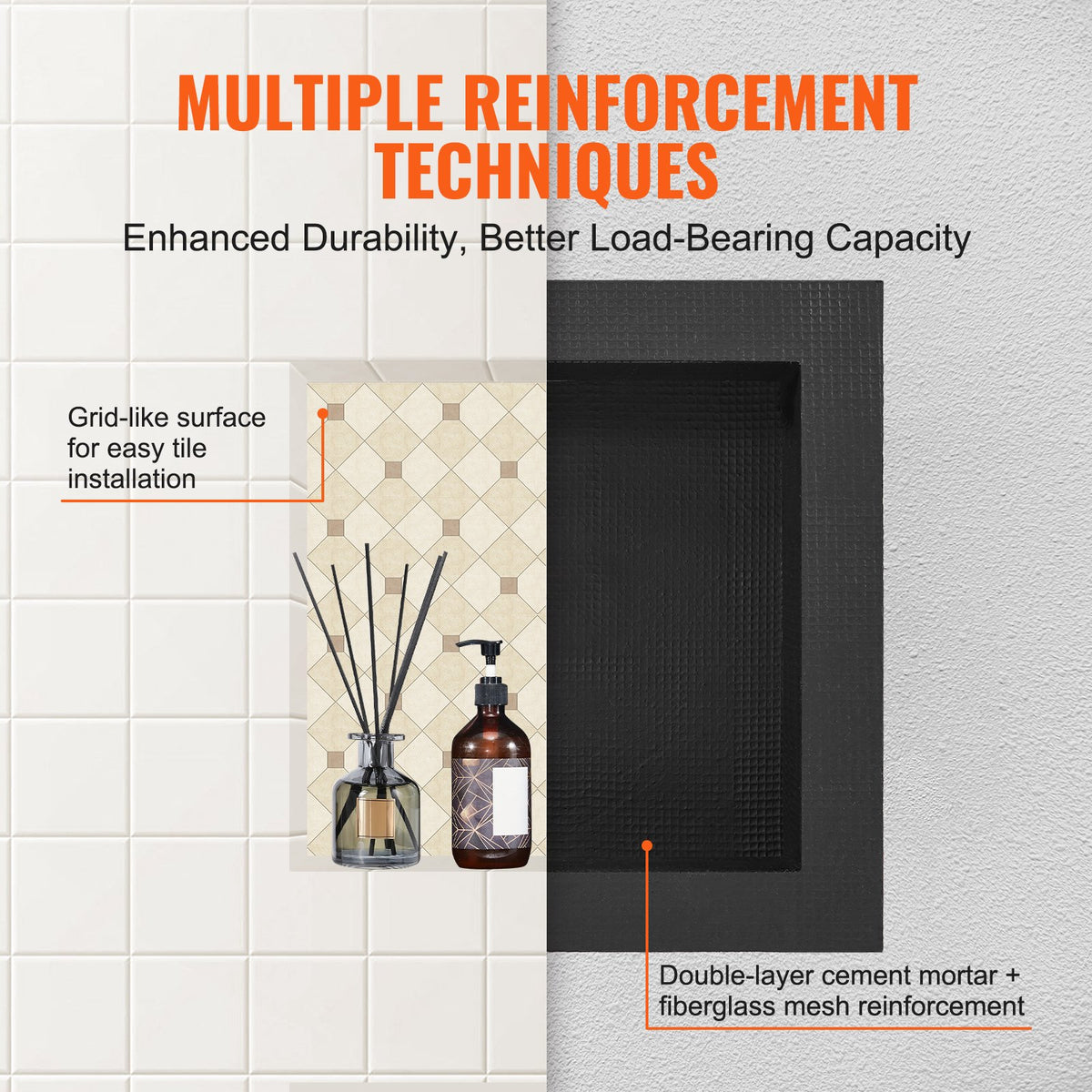 Shower Niche Ready for Tile 40.64 x 40.64 cm, Single Shelf Organizer, Square Corners Wall-inserted Niche V952-SLLYBK1C16YCJHDDFV0