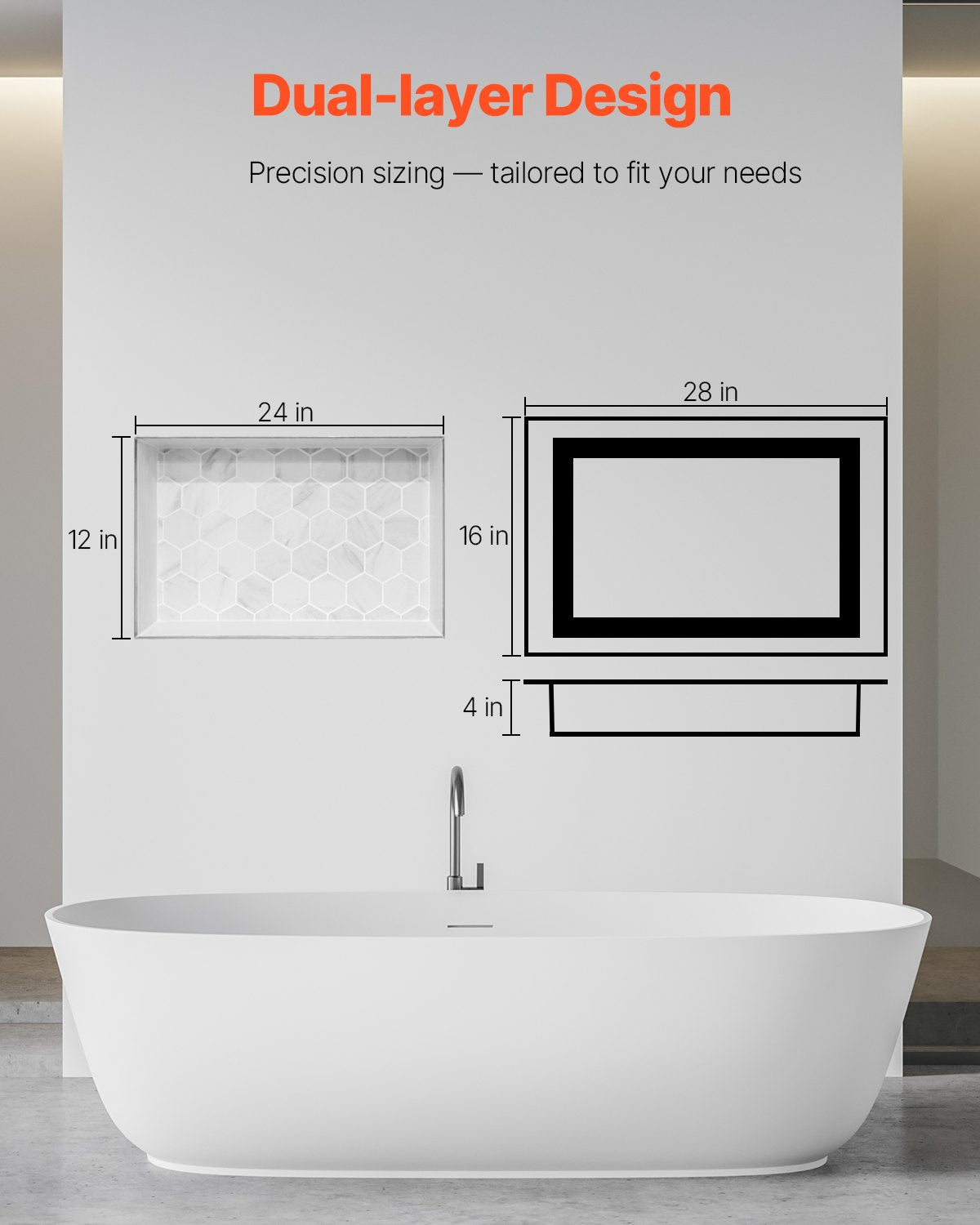Shower Niche 40.6 x 71.1 x 10.2 cm Recessed Wall Shelf for Bathroom V952-SLLYBK2C16IN1T8NP001V0