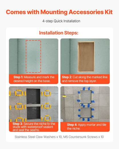 Shower Niche 40.6 x 50.8 x 10.2 cm Recessed Wall Divider Shelf Bathroom V952-SLLYBK2C16INJ0D06001V0