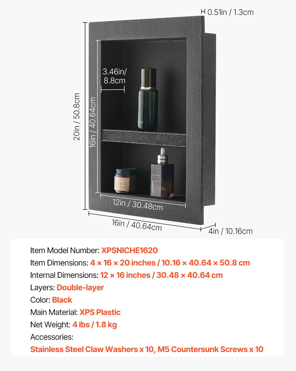 Shower Niche 40.6 x 50.8 x 10.2 cm Recessed Wall Divider Shelf Bathroom V952-SLLYBK2C16INJ0D06001V0