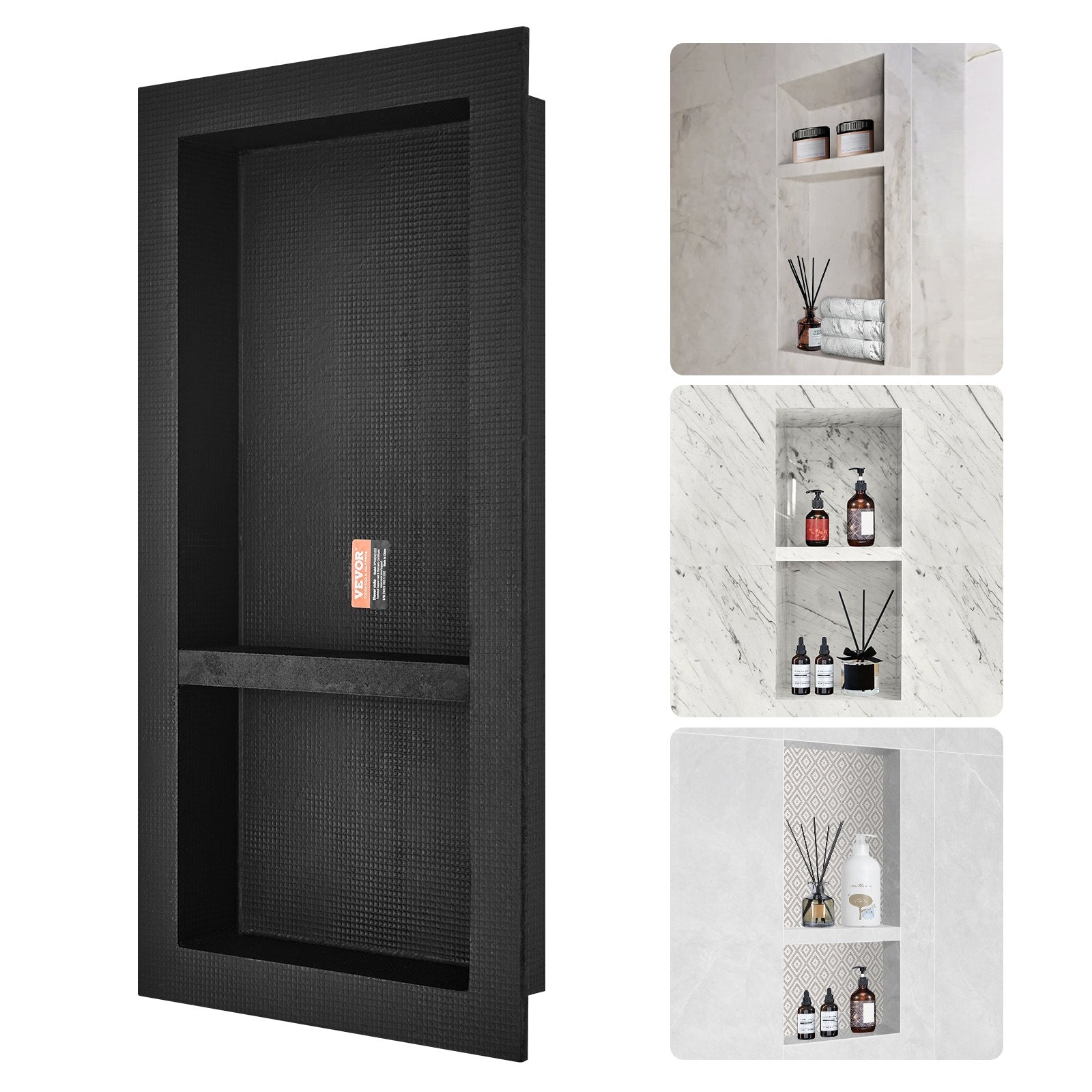 Shower Niche Ready for Tile 40.64 x 81.28 cm, Double Shelf Organizer, Square Corners Wall-inserted Niche V952-SLLYBK2C16YCZ39ANV0