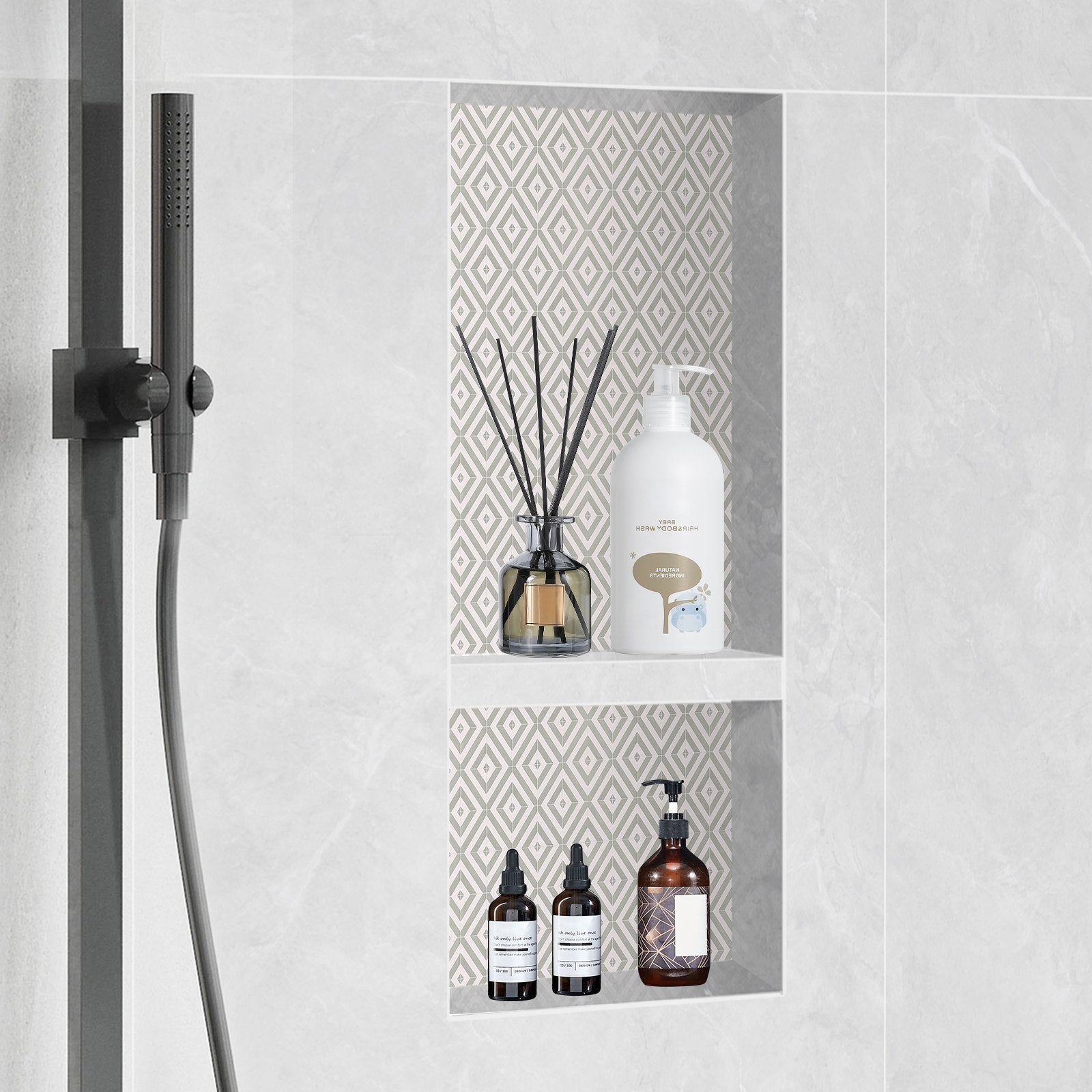 Shower Niche Ready for Tile 40.64 x 81.28 cm, Double Shelf Organizer, Square Corners Wall-inserted Niche V952-SLLYBK2C16YCZ39ANV0