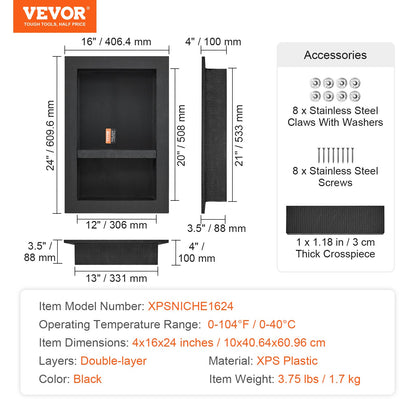 Shower Niche Ready for Tile 40.64 x 60.96 cm, 16 x 24 inch Double Shelf Organizer, Square Corners V952-SLLYBK2C17YCR2AE8V0