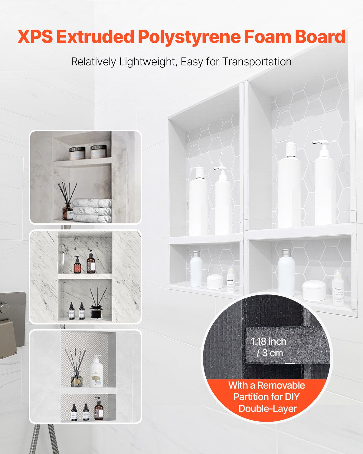 Shower Niche 40.6 x 81.3 + 40.6 x 81.3 cm Recessed Wall Shelf Bathroom V952-SLLYBK4C16INFBXDC001V0