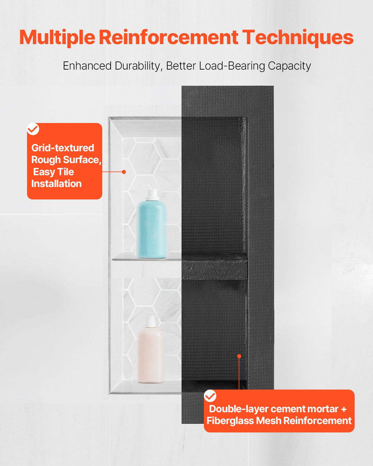 Shower Niche 40.6 x 81.3 + 40.6 x 81.3 cm Recessed Wall Shelf Bathroom V952-SLLYBK4C16INFBXDC001V0