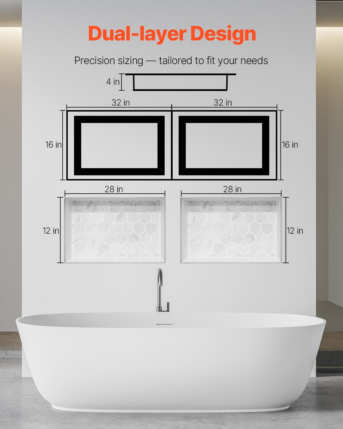 Shower Niche 40.6 x 81.3 + 40.6 x 81.3 cm Recessed Wall Shelf Bathroom V952-SLLYBK4C16INFBXDC001V0