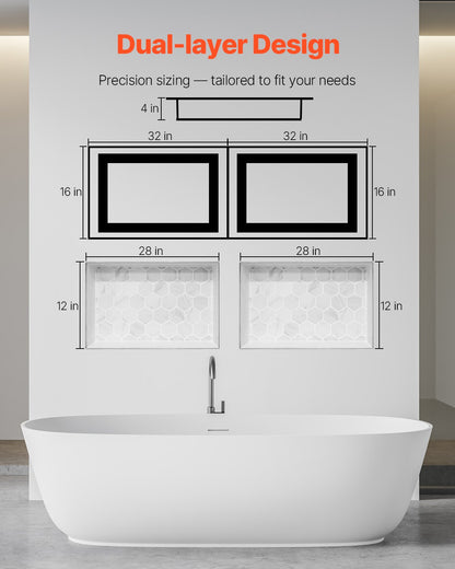 Shower Niche 40.6 x 81.3 + 40.6 x 81.3 cm Recessed Wall Shelf Bathroom V952-SLLYBK4C16INFBXDC001V0