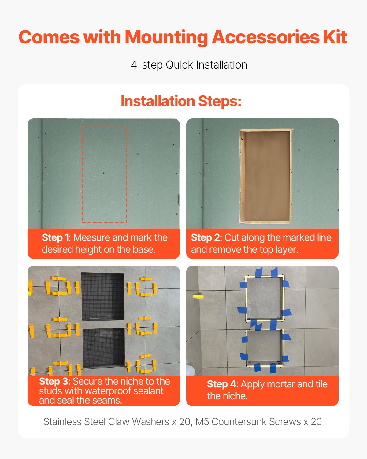 Shower Niche 40.6 x 61+40.6 x 61 cm Recessed Wall Organizer Bathroom V952-SLLYBK4C16INUI9XP001V0