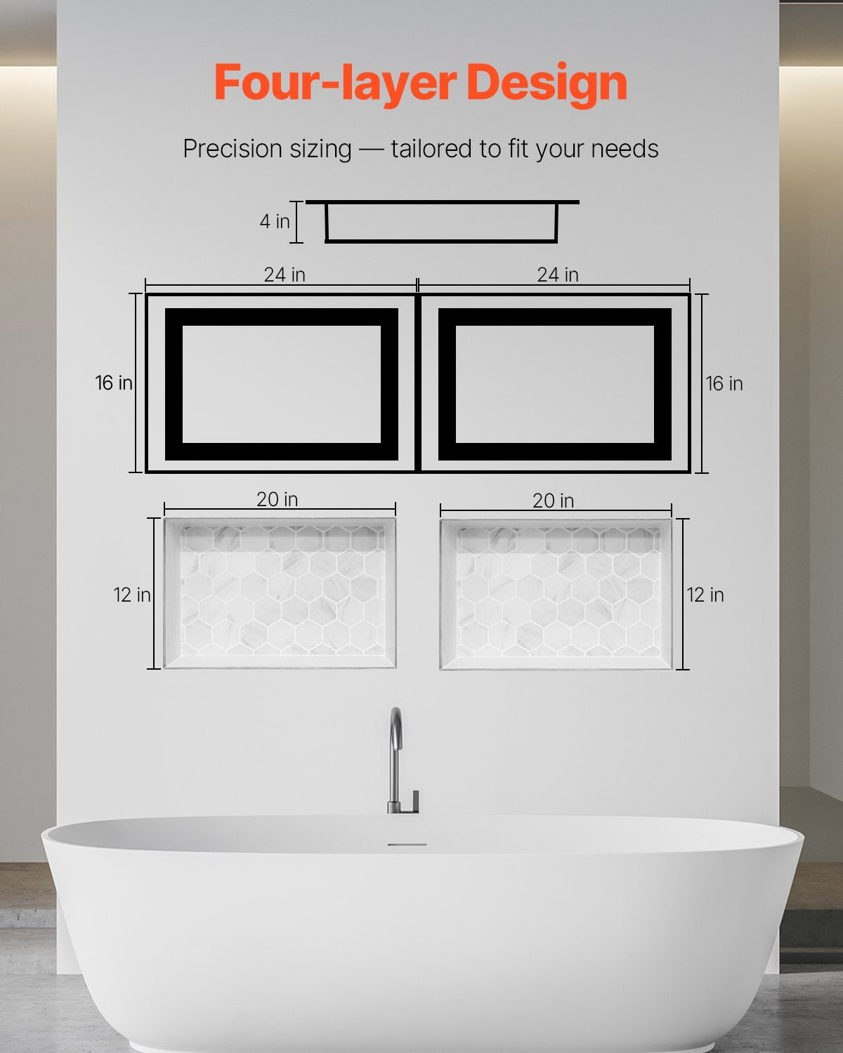 Shower Niche 40.6 x 61+40.6 x 61 cm Recessed Wall Organizer Bathroom V952-SLLYBK4C16INUI9XP001V0