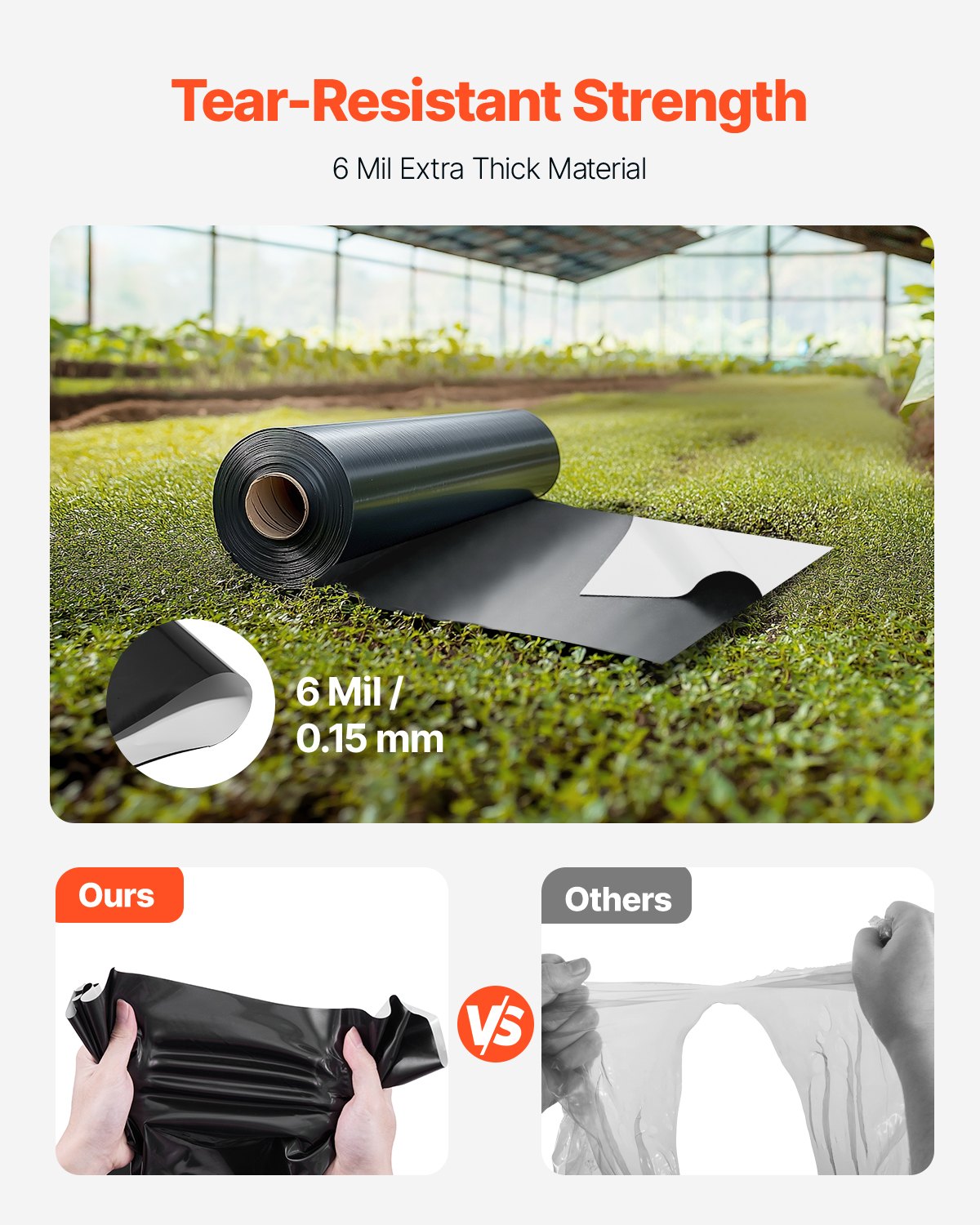6Mil Plastic Sheeting Roll 10 x 100 FT Heavy Duty Film Black & White V952-SLM10FT100FTDQBDCV0