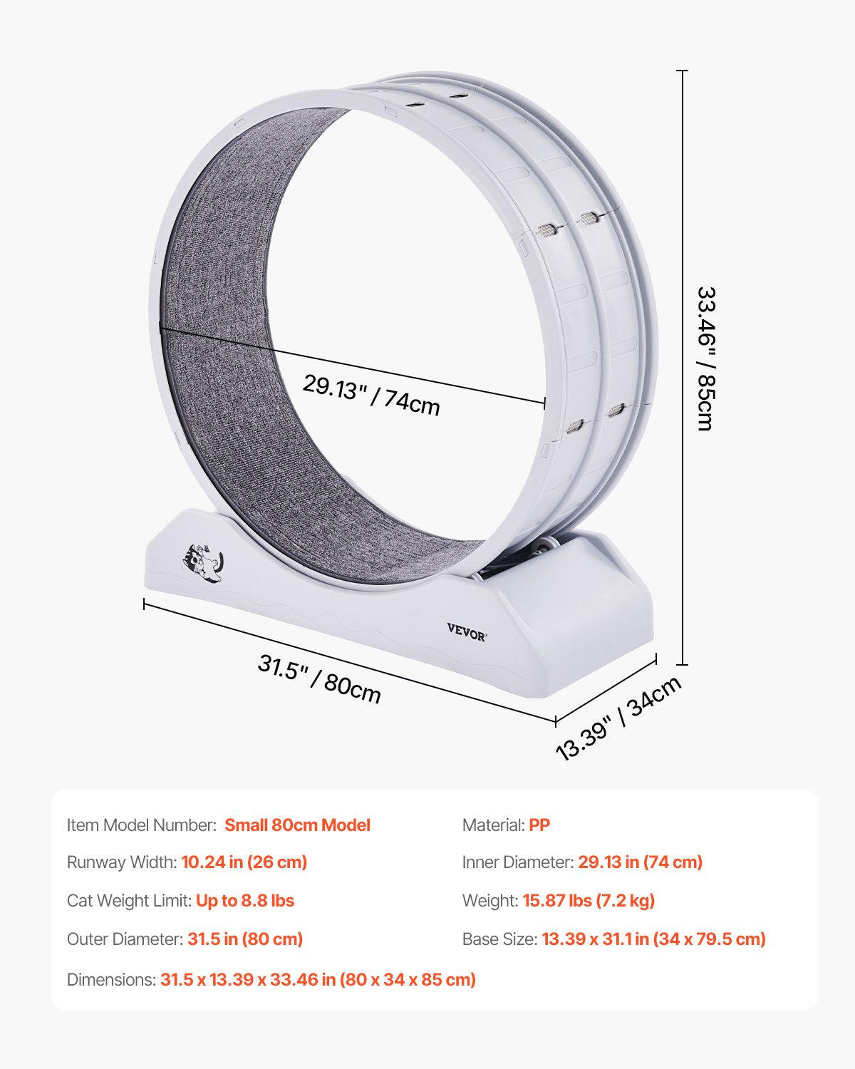 Cat Exercise Wheel, 31.5 in, Large Cat Running Wheel with Secure Brake & Carpeted Runway, Quiet Operation Cat V952-SLMPBJBSPP31K33DZV0