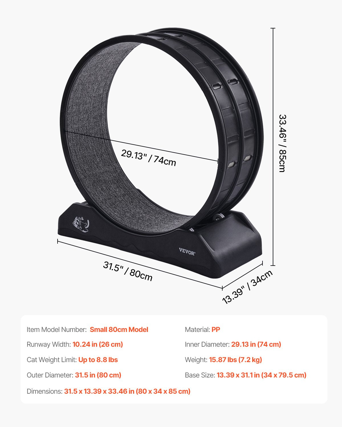 Cat Exercise Wheel, 31.5 in, Large Cat Running Wheel with Secure Brake & Carpeted Runway, Quiet Operation Cat V952-SLMPBJHSPP315IBR5V0
