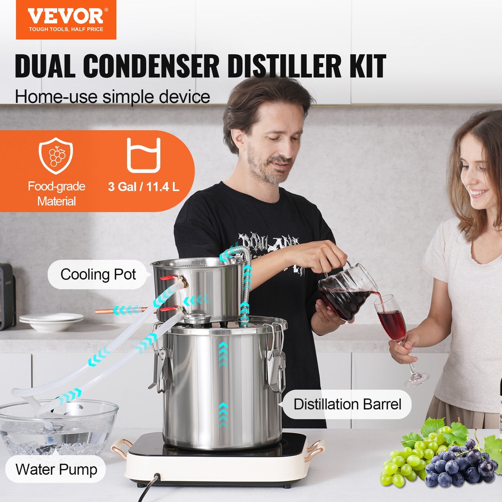 Moonshine Still Water Alcohol Distiller 3Gal w/ Water Pump Stainless Steel V952-SLNTZLQYS35LKMGUCV3