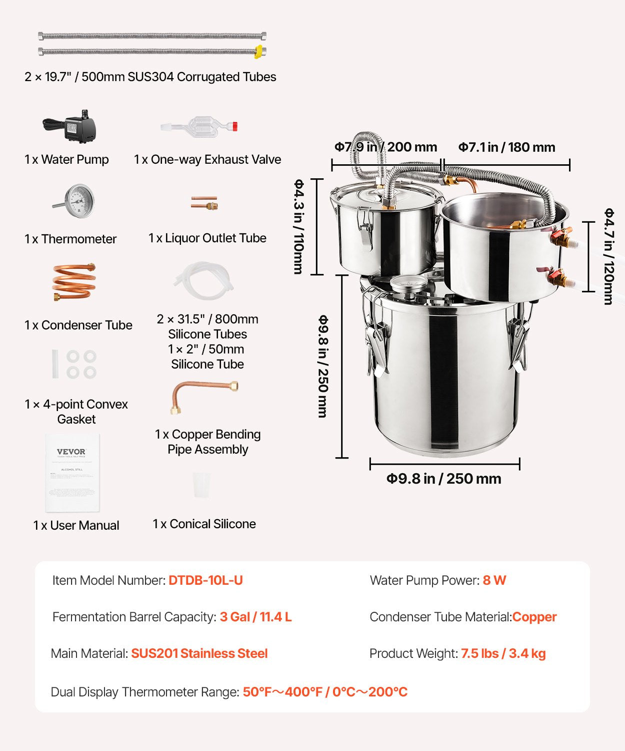 Moonshine Still Water Alcohol Distiller 3Gal w/Thumper Keg & 8W Water Pump V952-SLNTZLQYS3JL217POV3