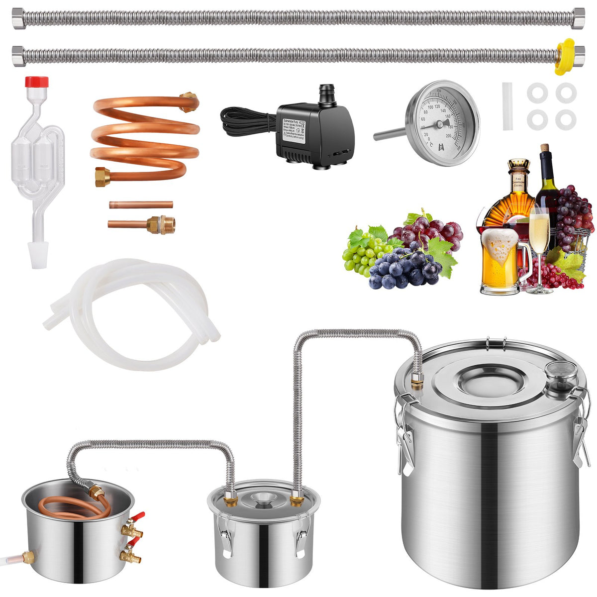 Alcohol Still, 3 Gal / 11.4 L Stainless Steel Water Alcohol Distiller with Copper Coil for Fast Cooling, Dual V952-SLNTZLQYS3JLKIIBBV3