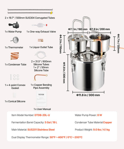 Moonshine Still Water Alcohol Distiller 5Gal w/Thumper Keg & 8W Water Pump V952-SLNTZLQYS5JLUV2A0V3