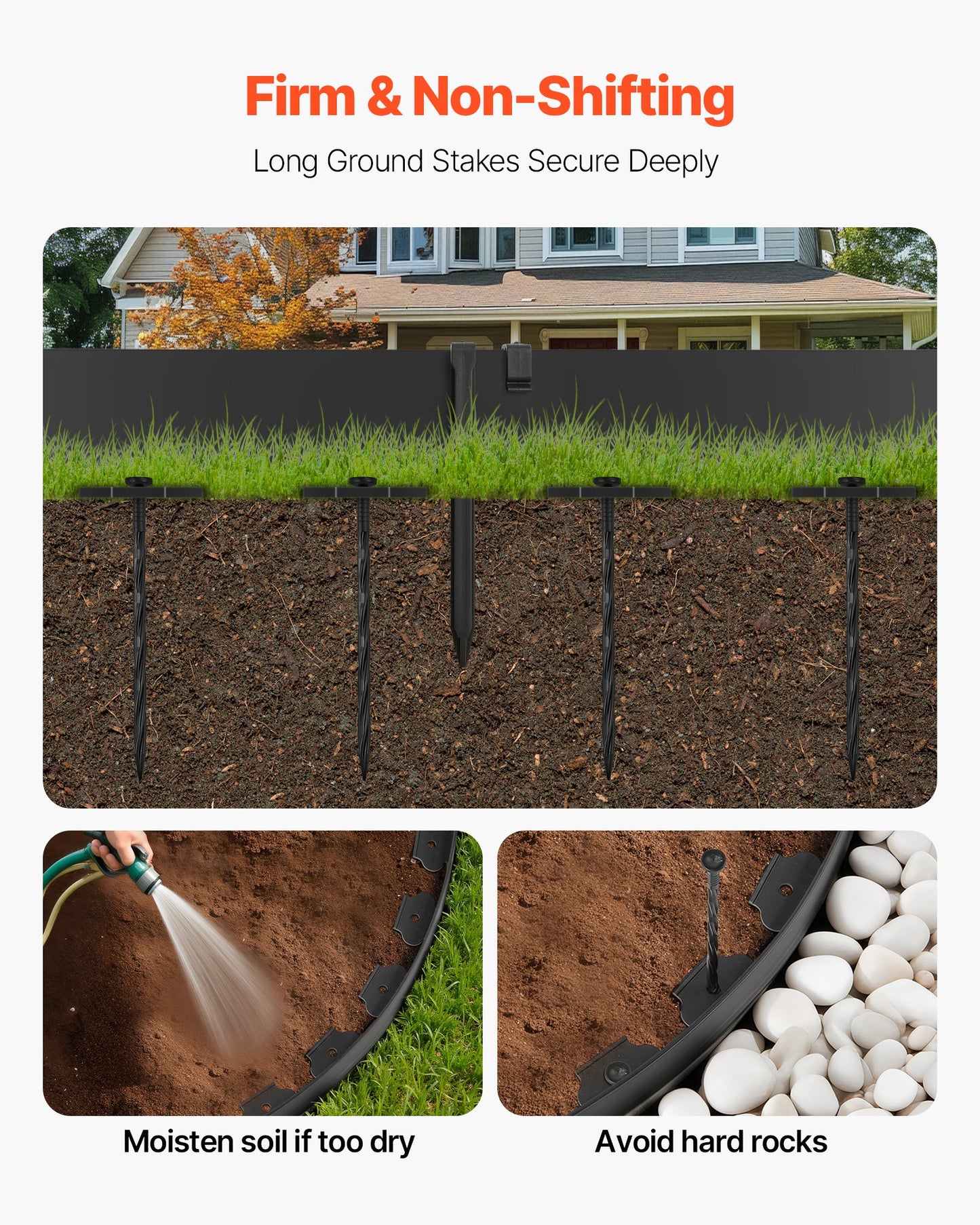 Landscape Edging, 2000 x 10 cm Plastic Garden Border Edging with 30 Spikes & 2 Ground Stakes, No Dig, V952-SLPZ66FT4INCGWH0J001V0