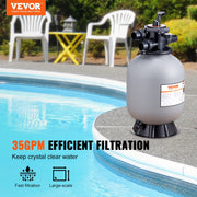 Sand Filter, 16-inch, 406.4mm, Up to 35 GPM Flow Rate, Above Inground Swimming Pool Sand Filter System with V952-SLQYC1635GPM7QADPV0