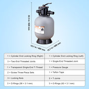 Sand Filter, 16-inch, 406.4mm, Up to 35 GPM Flow Rate, Above Inground Swimming Pool Sand Filter System with V952-SLQYC1635GPM7QADPV0