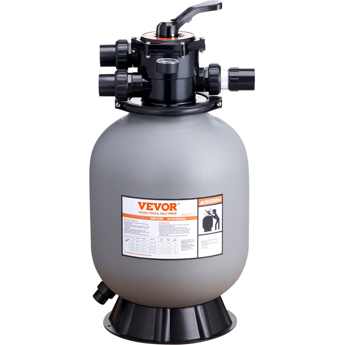 Sand Filter, 16-inch, 406.4mm, Up to 35 GPM Flow Rate, Above Inground Swimming Pool Sand Filter System with V952-SLQYC1635GPM7QADPV0