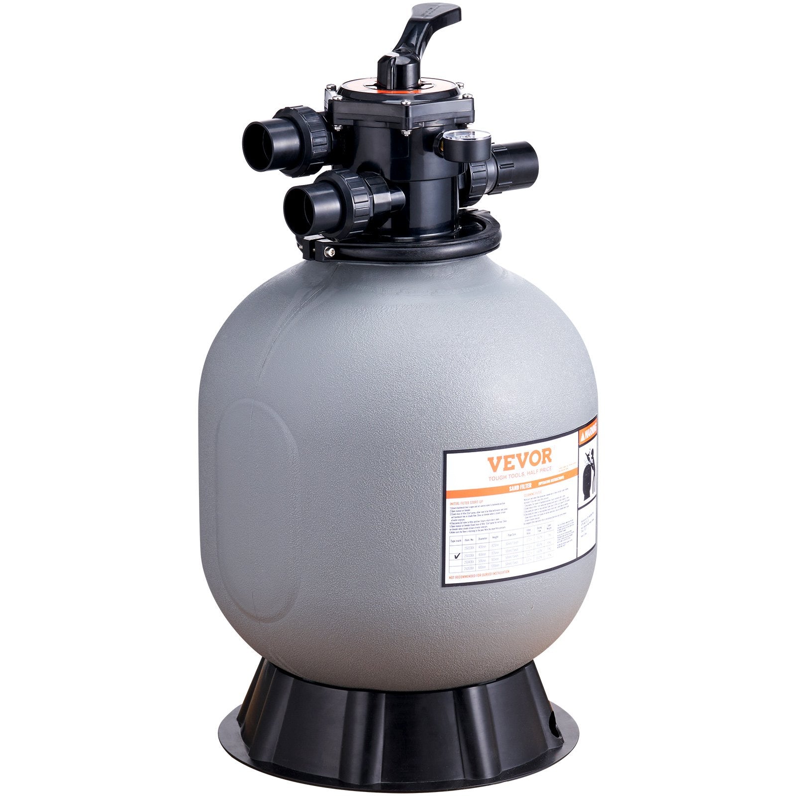 Sand Filter, 19-inch, 482.6mm, Up to 45 GPM Flow Rate, Above Inground Swimming Pool Sand Filter System with V952-SLQYC1945GPM76BDMV0