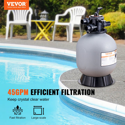 Sand Filter, 19-inch, 482.6mm, Up to 45 GPM Flow Rate, Above Inground Swimming Pool Sand Filter System with V952-SLQYC1945GPM76BDMV0