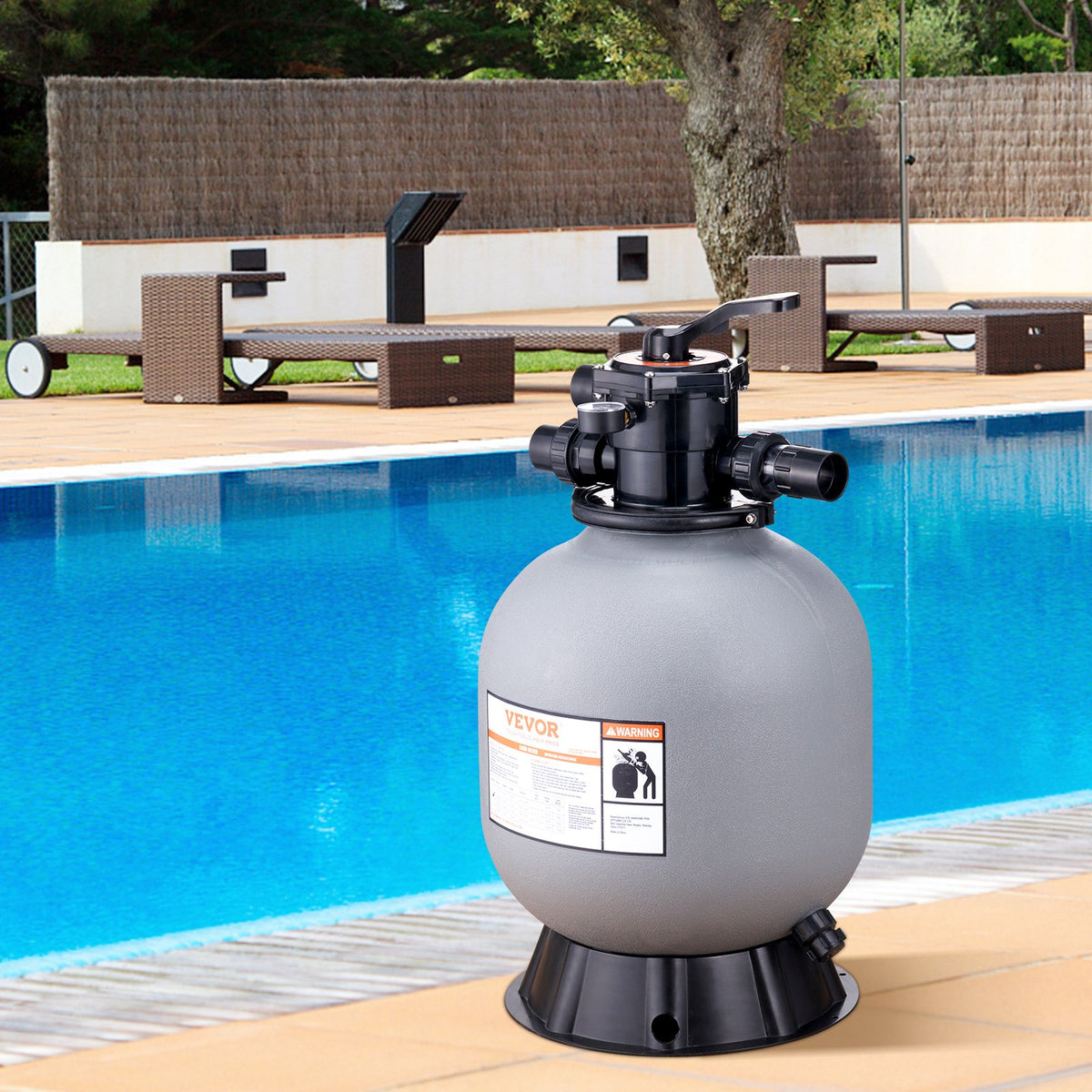 Sand Filter, 19-inch, 482.6mm, Up to 45 GPM Flow Rate, Above Inground Swimming Pool Sand Filter System with V952-SLQYC1945GPM76BDMV0