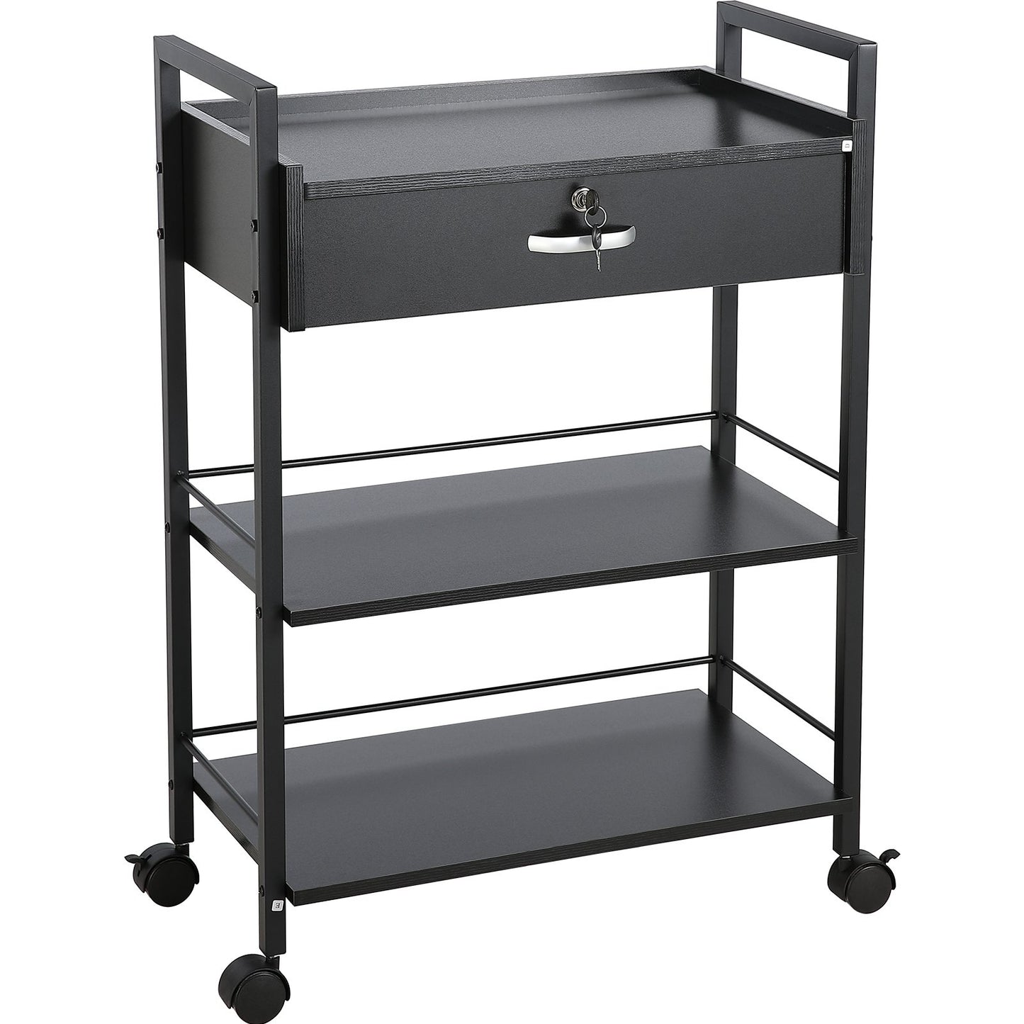 Beauty Salon Trolley Cart, 3-Tier Hair Salon Stations Cabinet for Stylist with Lockable Drawer, MDF Rolling V952-SLTCCTKHS1CMNOC7HV0