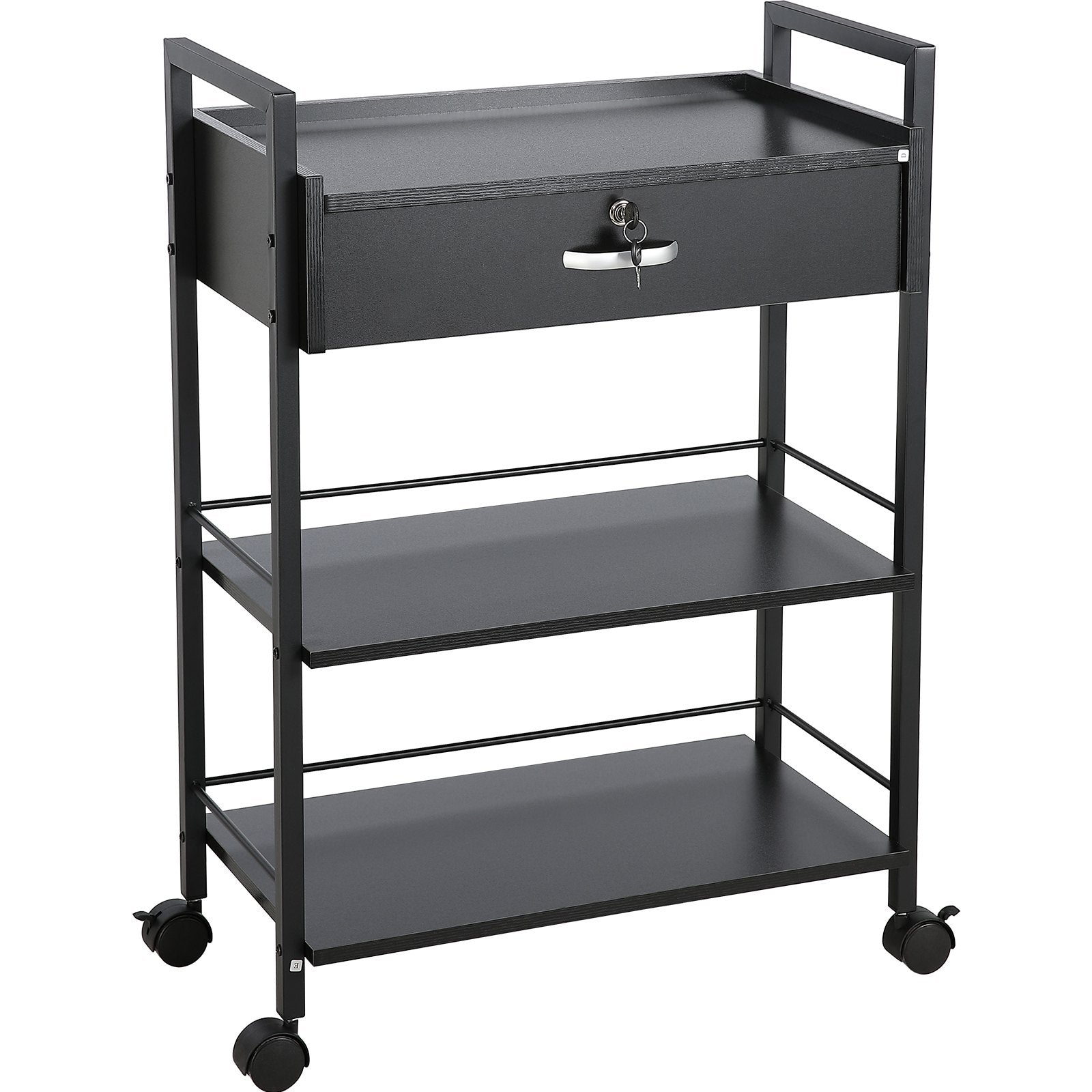 Beauty Salon Trolley Cart, 3-Tier Hair Salon Stations Cabinet for Stylist with Lockable Drawer, MDF Rolling V952-SLTCCTKHS1CMNOC7HV0